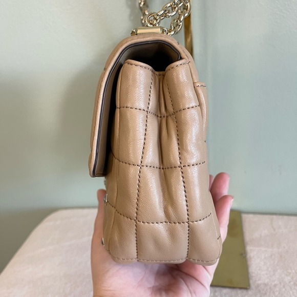 Michael Kors Women's Tan Leather SoHo Chain Quilted Shoulder Crossbody Sling Bag - Picture 14 of 14